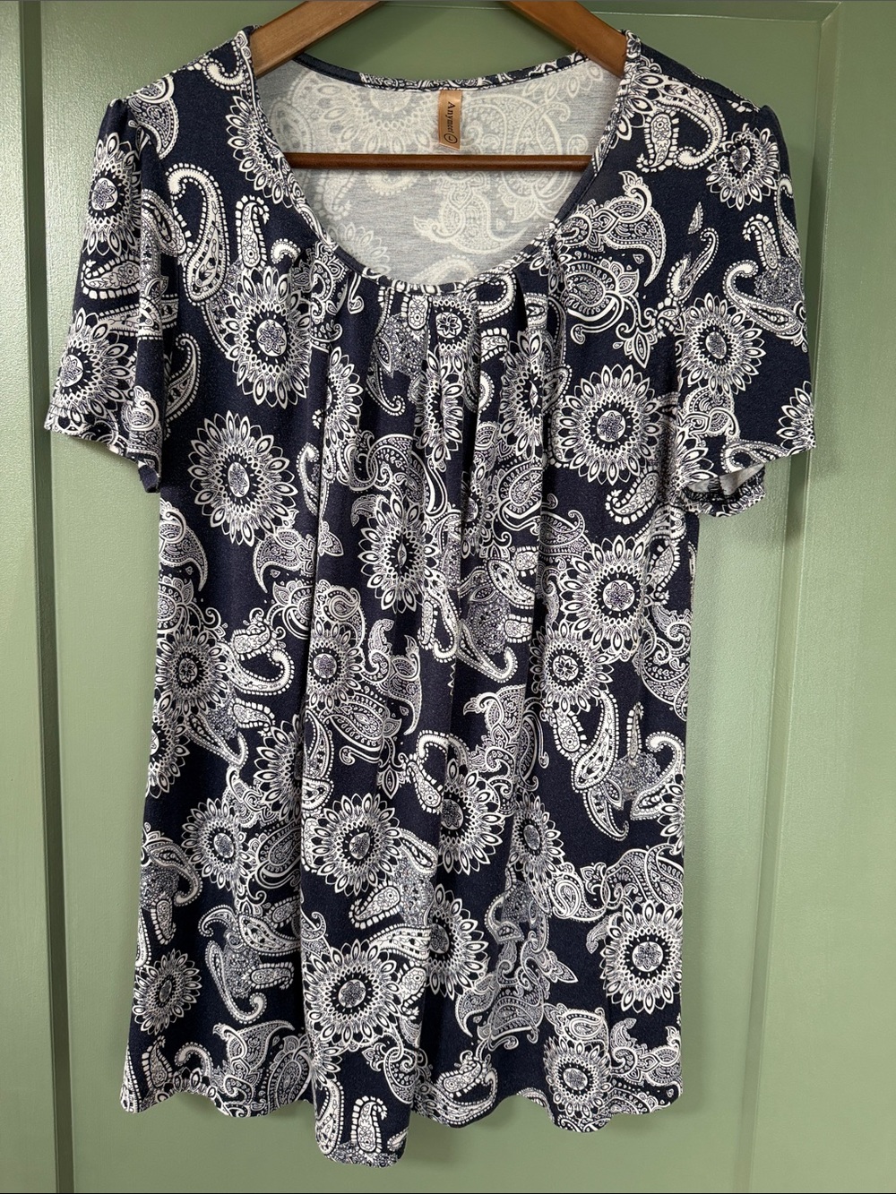 Navy Paisley Scoop Neck Tunic Top